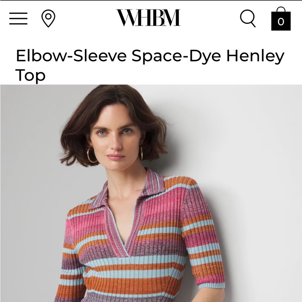 WHBM Elbow-Sleeve Space-Dye Henley Top